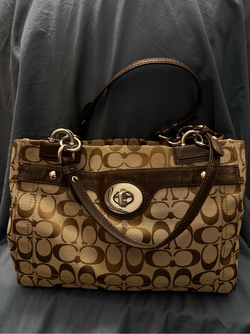 COACH 2011 Brown Signature Canvas Satchel with Dark Brown Leather Trim